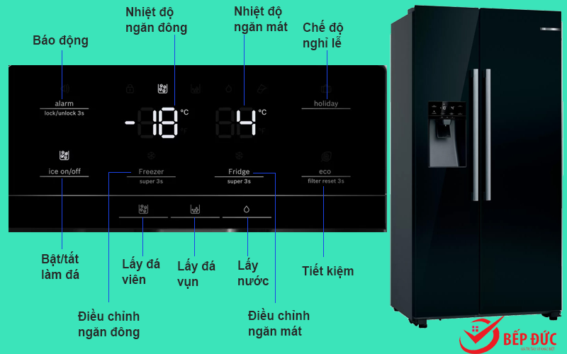 bảng điều khiển của tủ lạnh bosch KAI93VBFP